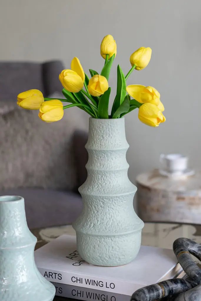 A&B Blue Ceramic Multi-Tiered Vase 5"D x 10.5" - Merchandise