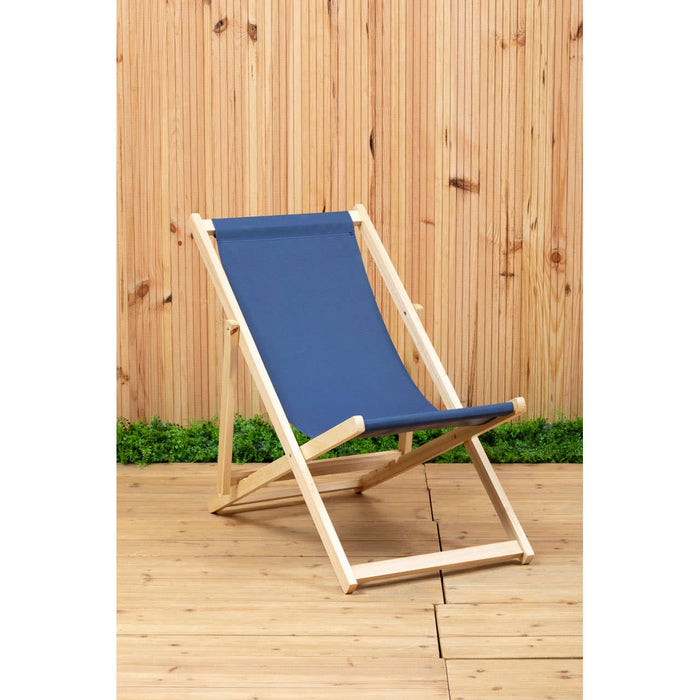 Blue Deck Chair with Wooden Frame - Modern Home Interiors