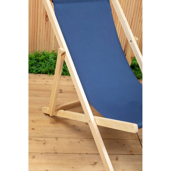 Blue Deck Chair with Wooden Frame - Modern Home Interiors