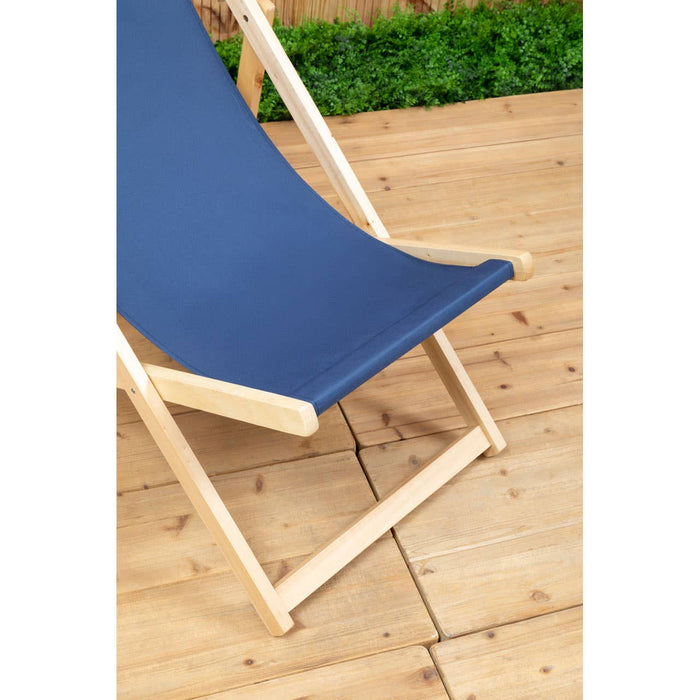 Blue Deck Chair with Wooden Frame - Modern Home Interiors