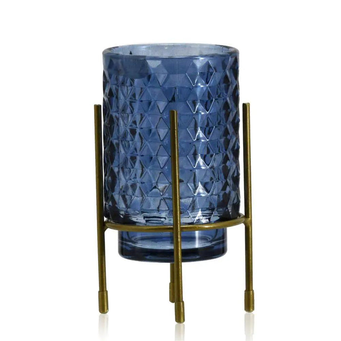 Diamond Star Blue Glass Vase on Stand 3.5"D x 7.1"H - Vases Merchandise