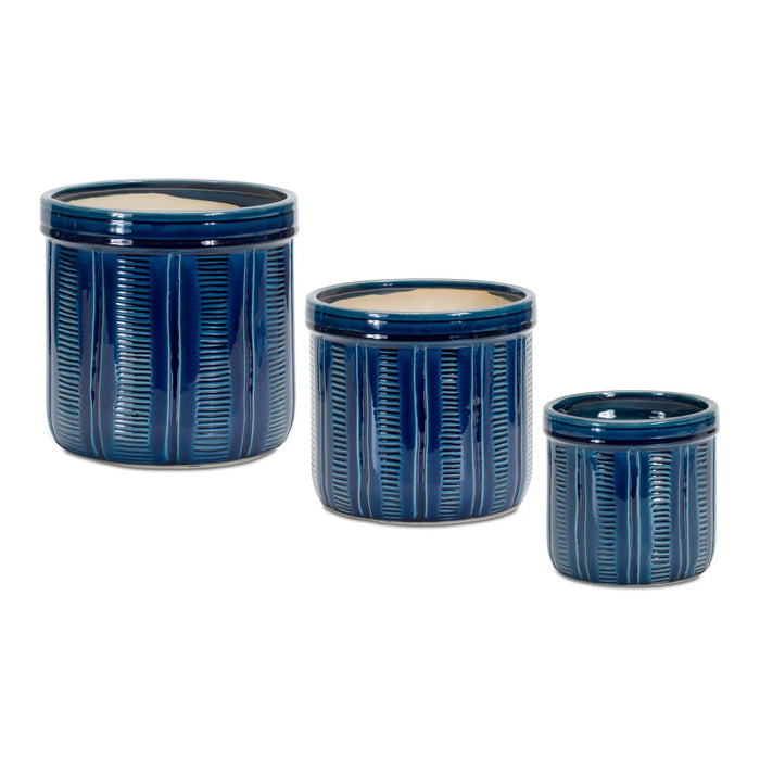 Melrose Blue Terracotta Container (3 Sizes) 5-7.5" - Vases Merchandise