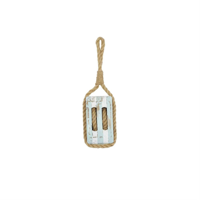 Deco Marché Blue Wood Rope Pulley 14"H x 5"W - Uncategorized Merchandise