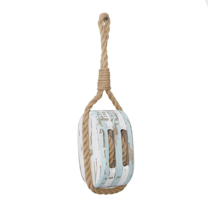 Deco Marché Blue Wood Rope Pulley 14"H x 5"W - Uncategorized Merchandise