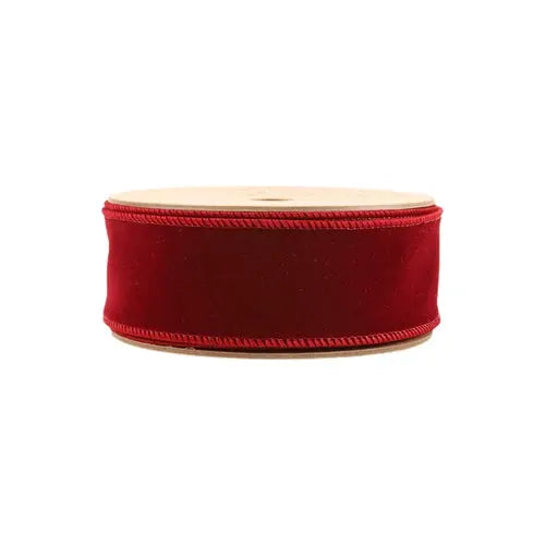 Velvet ribbon Bordeaux 1.5in x 10yd by La Ribbons on a wooden spool