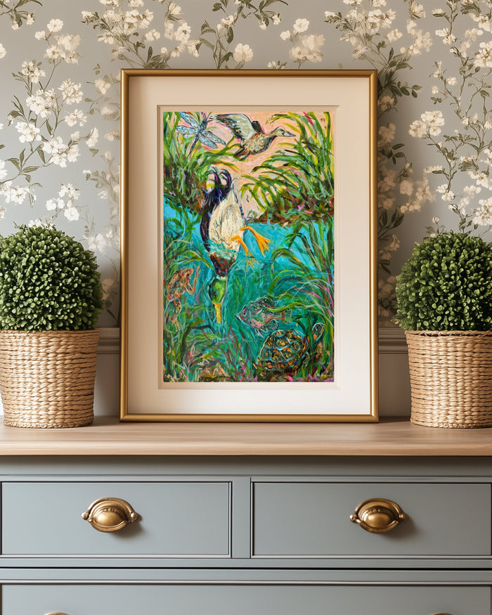 Bottoms Up - Mallard Duck Coastal Wetlands Paper Print