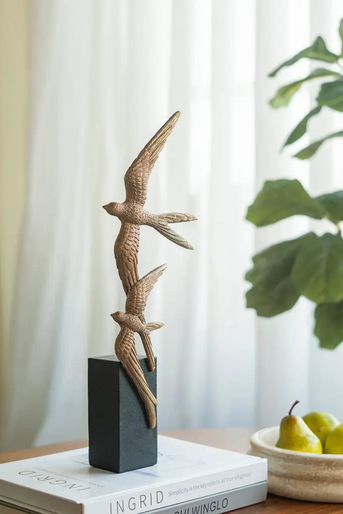 Bronze Soaring Bird Sculpture on Black Stand 15.5"