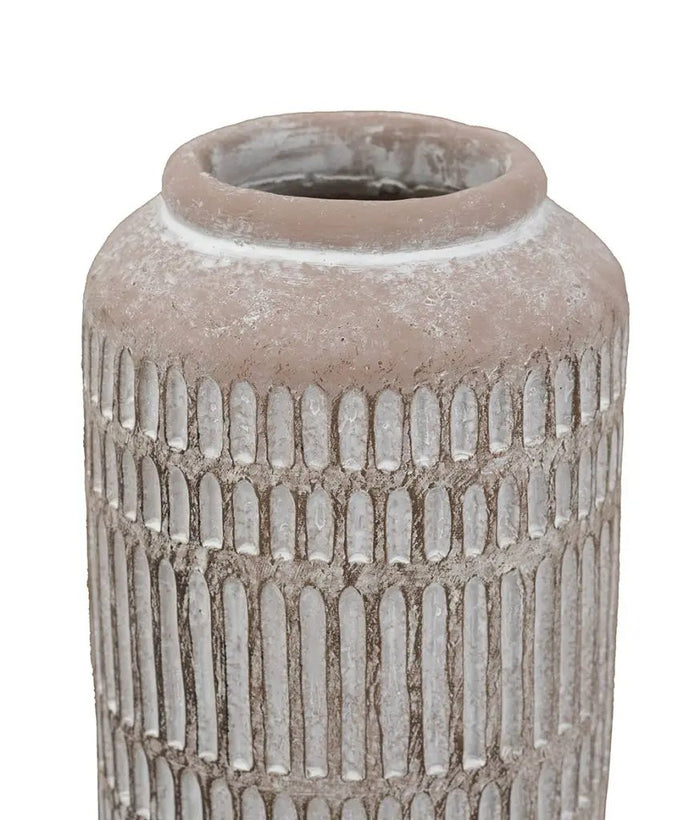 A&B Brown Sand-Cement Ribbed Vase 5.5" x 12" - Uncategorized Merchandise