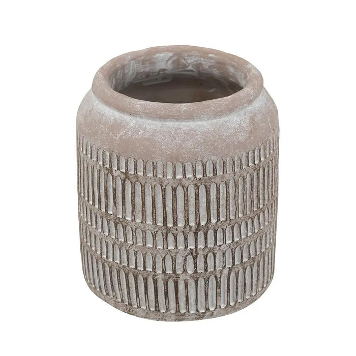A&B Brown Sand-Cement Ribbed Vase 7" x 8" - Merchandise