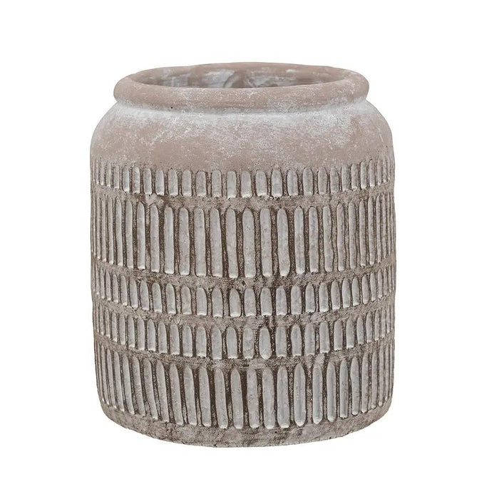 A&B Brown Sand-Cement Ribbed Vase 7" x 8" - Merchandise