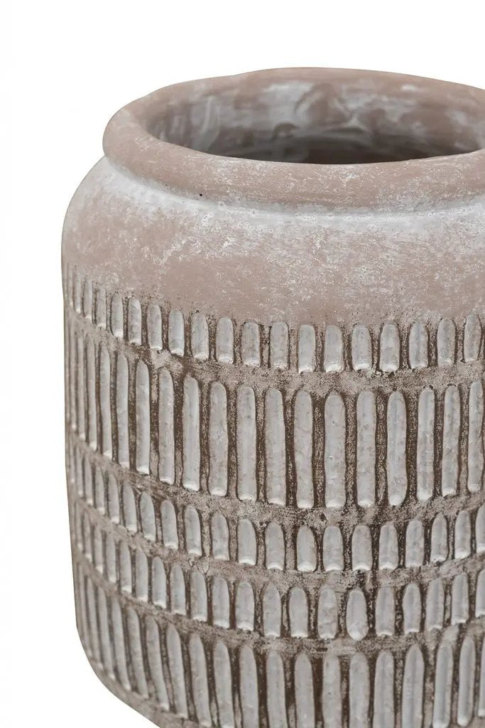 A&B Brown Sand-Cement Ribbed Vase 7" x 8" - Merchandise