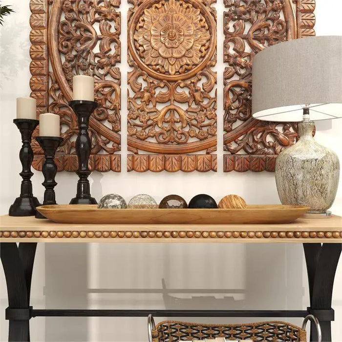 Deco Marché Brown Teak Wood Long Slim Bowl 36" x 7" x 3" - Decorative Bowls Merchandise