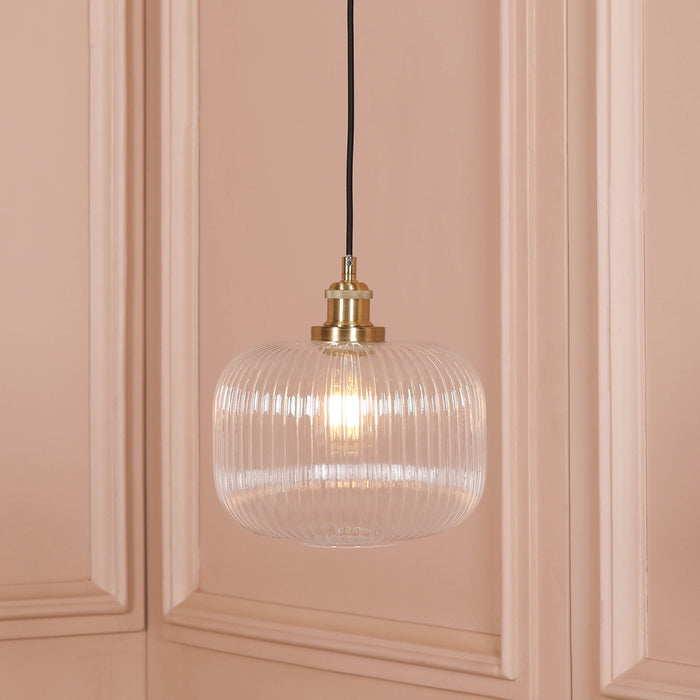 Brushed Brass Fluted Glass Pendant Ceiling Light - Modern Home Interiors