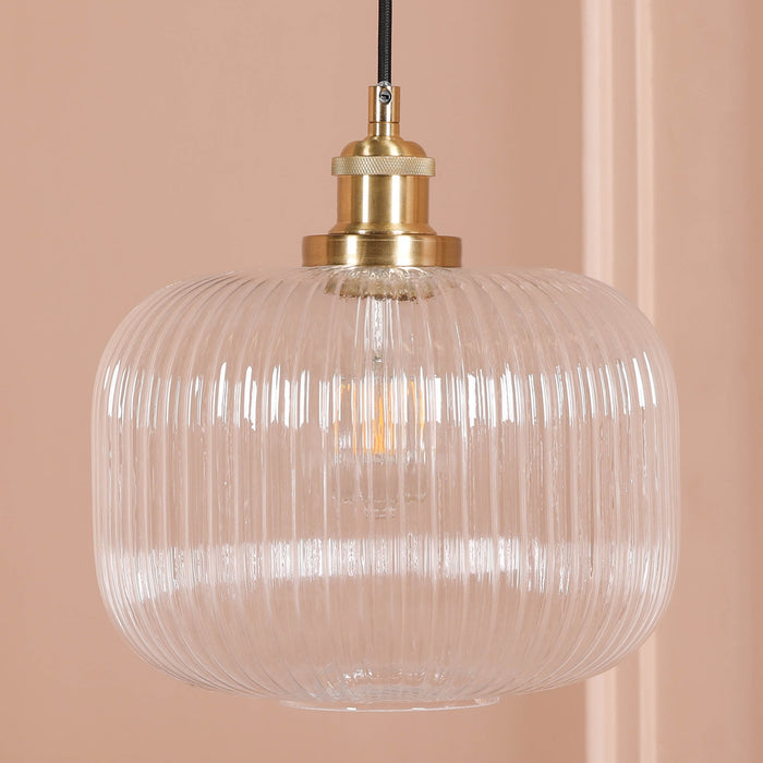 Brushed Brass Fluted Glass Pendant Ceiling Light - Modern Home Interiors