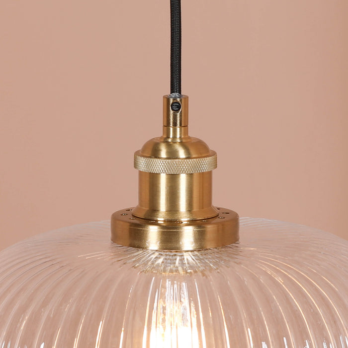 Brushed Brass Fluted Glass Pendant Ceiling Light - Modern Home Interiors