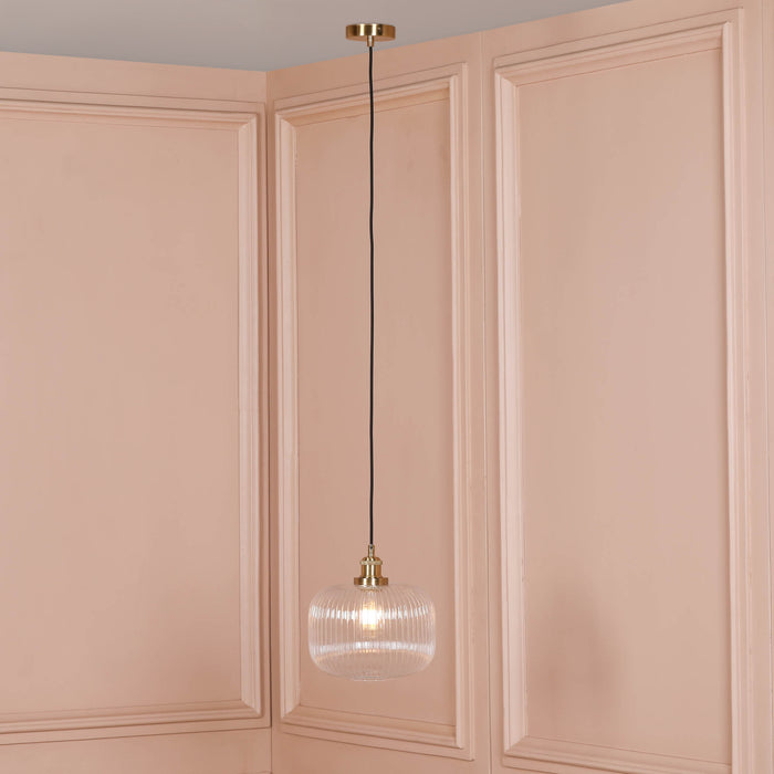 Brushed Brass Fluted Glass Pendant Ceiling Light - Modern Home Interiors