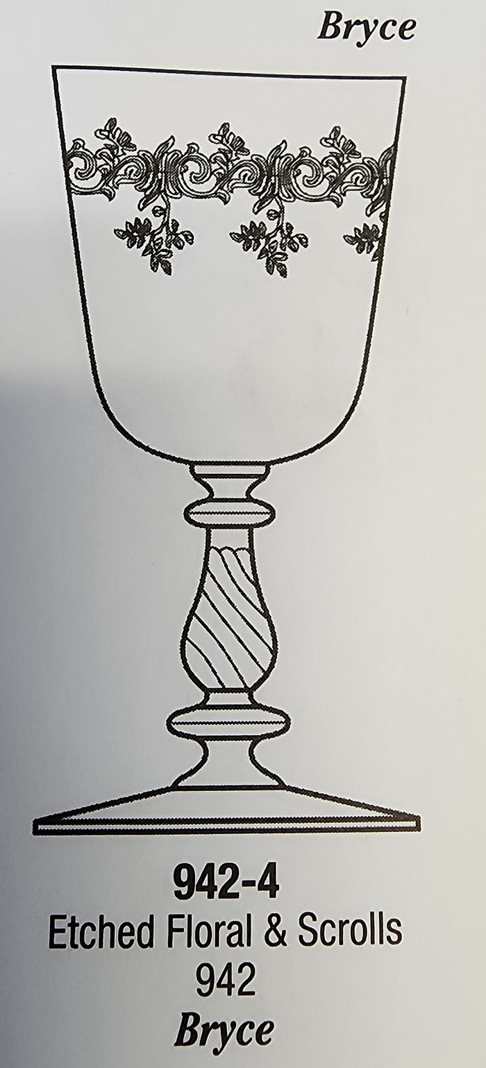 Bryce Crystal Etched floral & scrolls 942 cordial glass