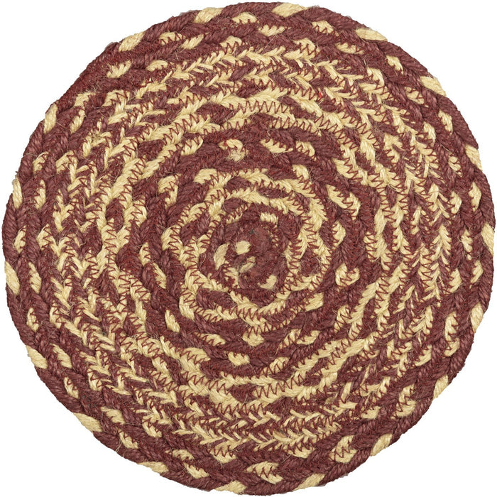 Burgundy and Tan Braided Trivet 8" - Primitive Star Quilt Shop