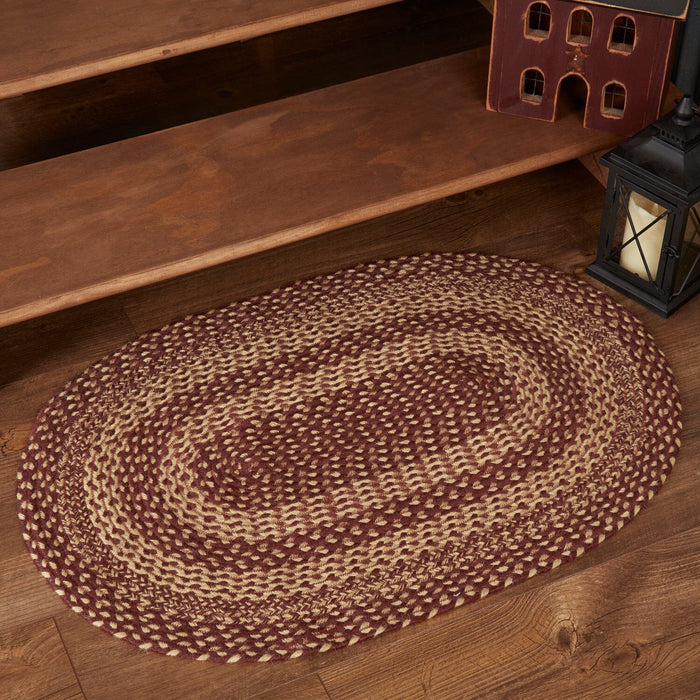 Burgundy and Tan Oval Braided Rug 24x36" - Primitive Star Quilt Shop