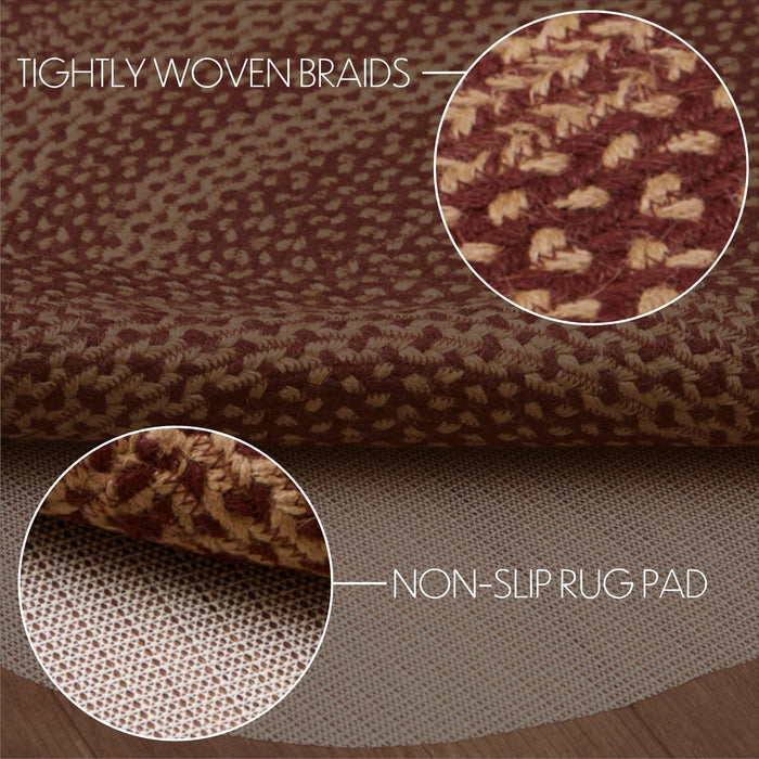 Burgundy and Tan Oval Braided Rug 24x36" - Primitive Star Quilt Shop