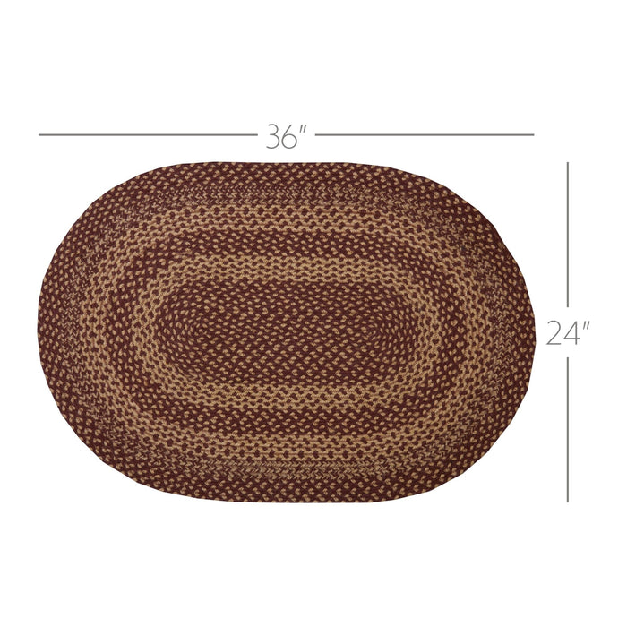 Burgundy and Tan Oval Braided Rug 24x36" - Primitive Star Quilt Shop