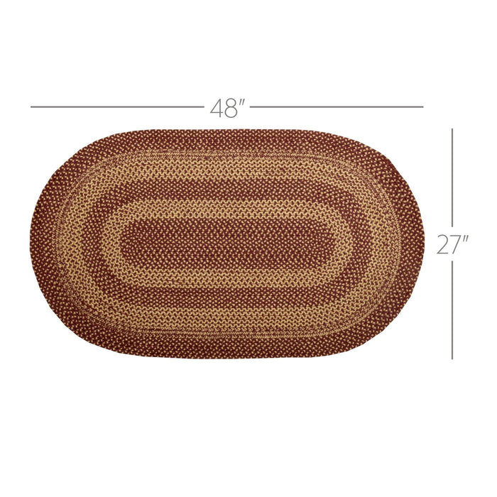 Burgundy and Tan Oval Braided Rug 27x48" - with Pad - Primitive Star Quilt Shop