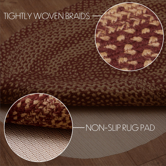 Burgundy and Tan Oval Braided Rug 27x48" - with Pad - Primitive Star Quilt Shop