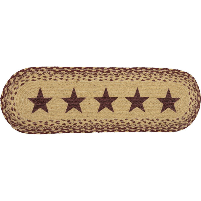 Burgundy and Tan Stencil Star Braided Runner 8x24" - Primitive Star Quilt Shop