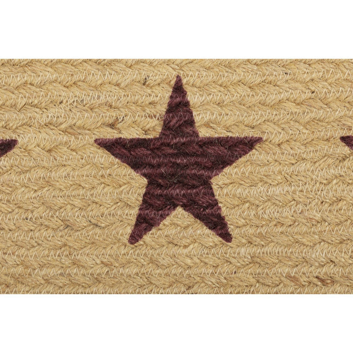 Burgundy and Tan Stencil Star Braided Runner 8x24" - Primitive Star Quilt Shop