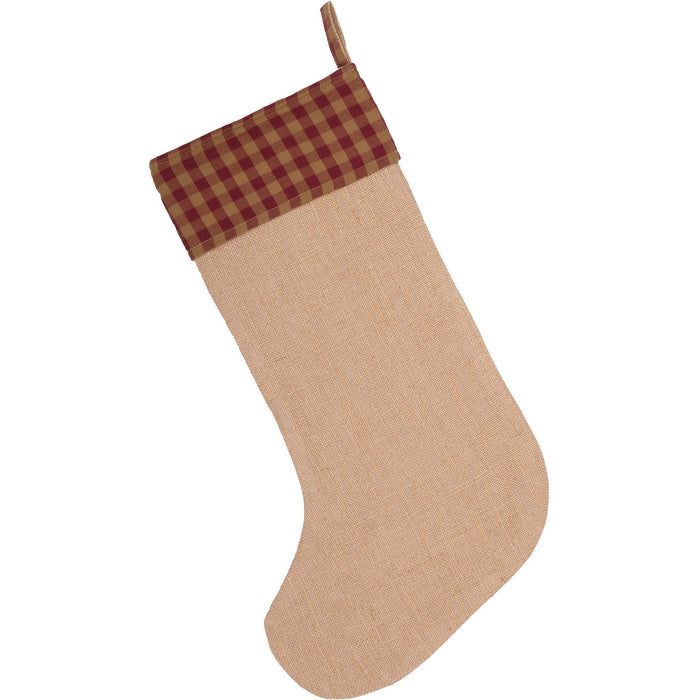 Burgundy Check Jute Stocking 12x20" - Primitive Star Quilt Shop