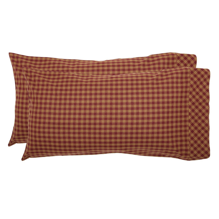 Burgundy Check King Pillow Case - Set of 2 - Primitive Star Quilt Shop