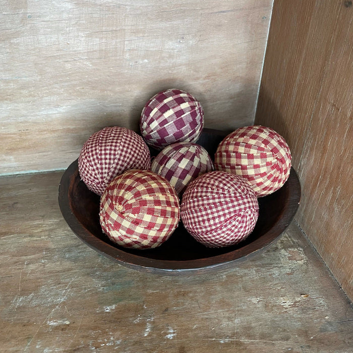 Burgundy Rag Balls - Set of 6 - Primitive Star Quilt Shop