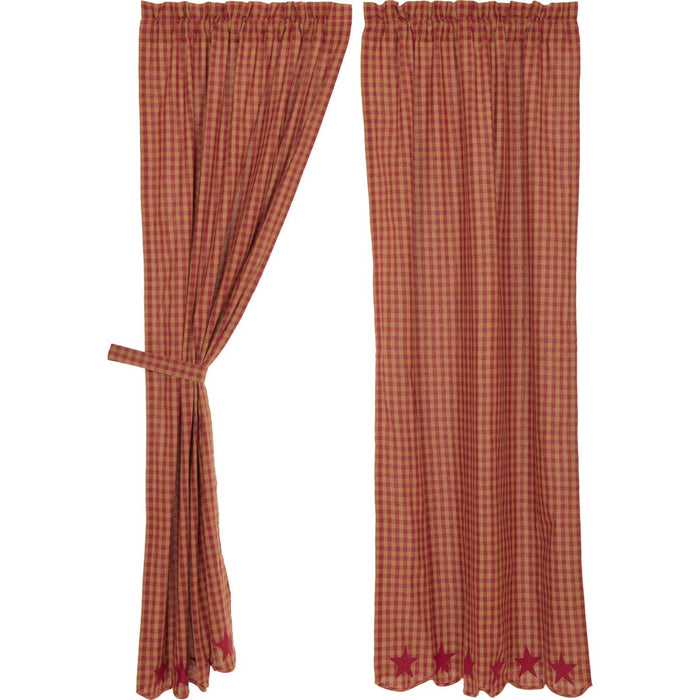 Burgundy Star Scalloped Lined Panel Curtains 84" - Primitive Star Quilt Shop