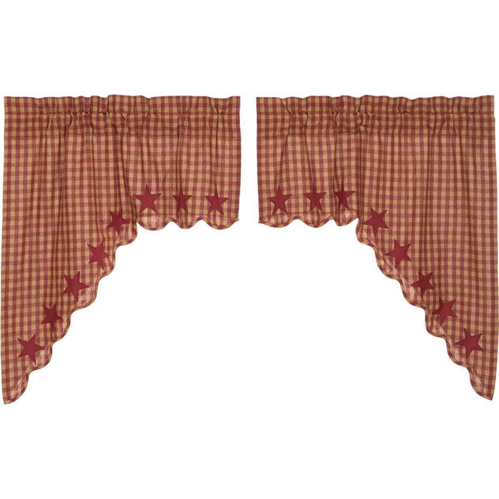 Burgundy Star Scalloped Lined Swag Curtains - Primitive Star Quilt Shop