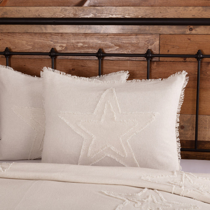 Burlap Antique White Star Standard Sham 21x27" - Primitive Star Quilt Shop