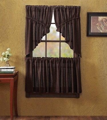 Burlap Chocolate Prairie Swag Curtains - Primitive Star Quilt Shop
