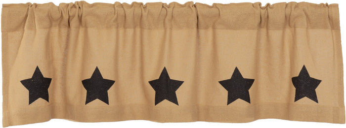 Burlap Natural Black Stencil Star Valance 60" - Primitive Star Quilt Shop