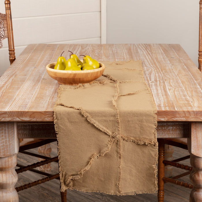 Burlap Natural Reverse Seam Patch Runner 13x48" - Primitive Star Quilt Shop