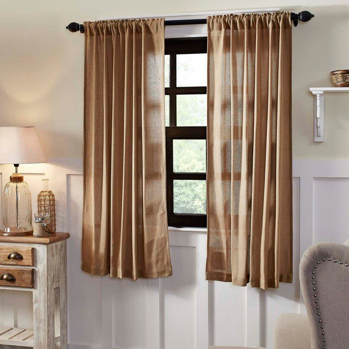 Burlap Natural Short Panel Curtains 63" - Primitive Star Quilt Shop