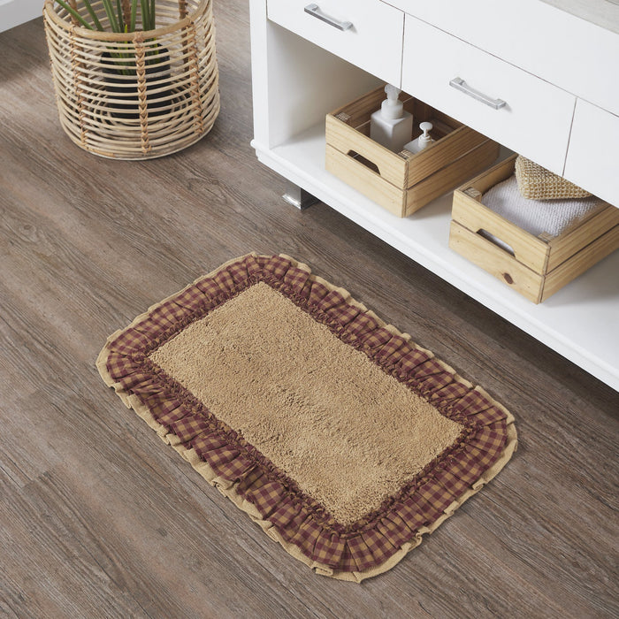 Burlap Natural with Burgundy Check Bathmat 20x30" - Primitive Star Quilt Shop