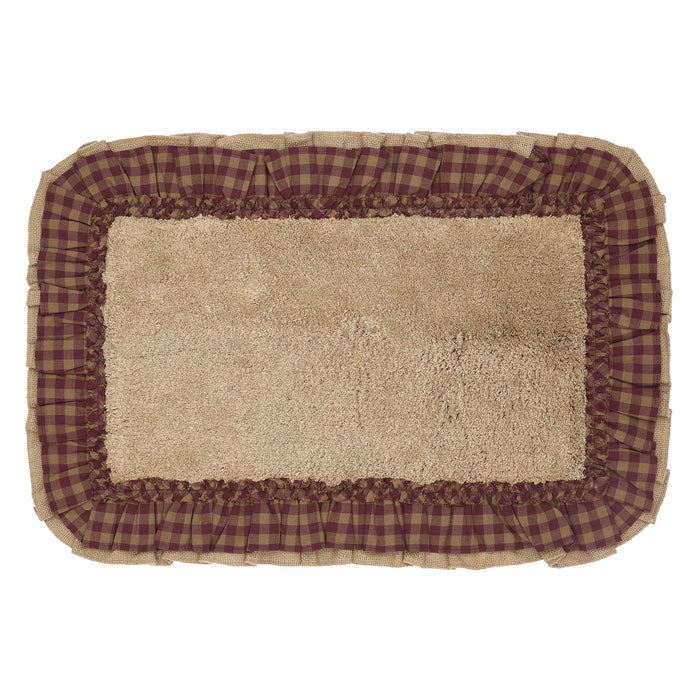 Burlap Natural with Burgundy Check Bathmat 20x30" - Primitive Star Quilt Shop