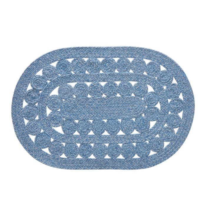 Celeste Blended Blue Indoor/Outdoor Oval Braided Rug 20x30" - Primitive Star Quilt Shop
