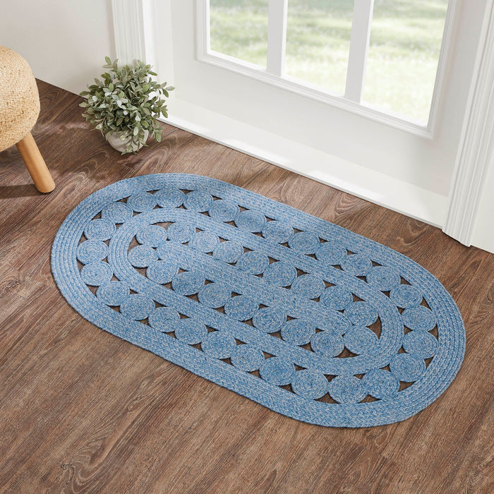 Celeste Blended Blue Indoor/Outdoor Oval Braided Rug 27x48" - Primitive Star Quilt Shop