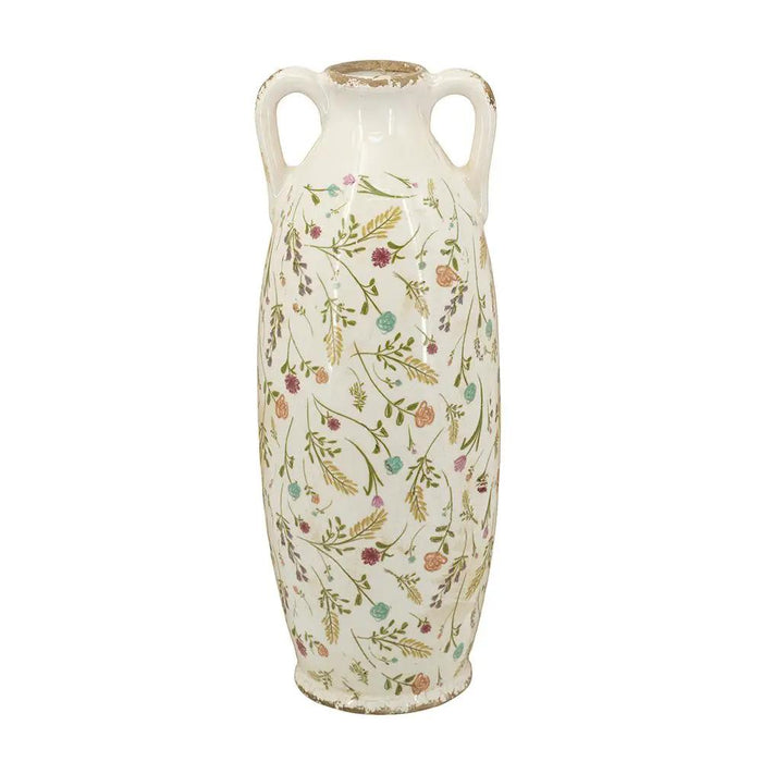 A&B Ceramic Floral Print Amphora Vase 6" x 15.5"H - Vases Merchandise