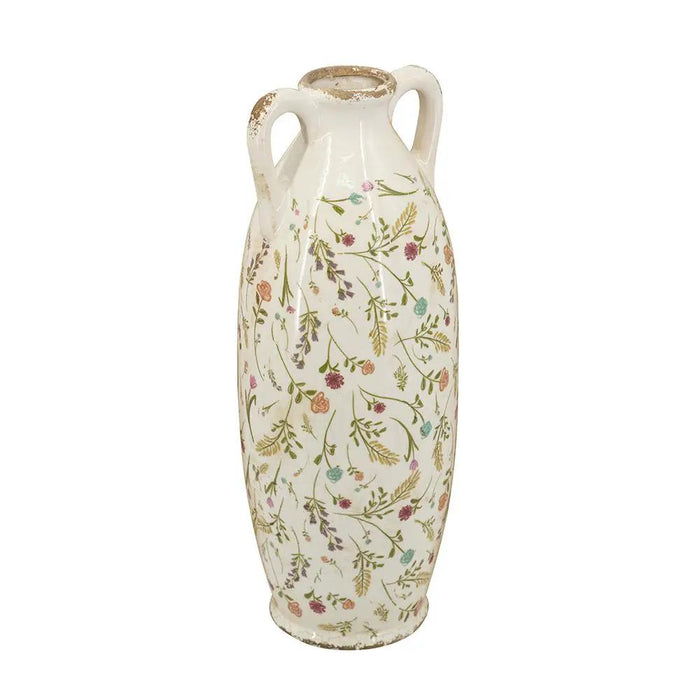 A&B Ceramic Floral Print Amphora Vase 6" x 15.5"H - Vases Merchandise