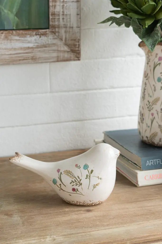 A&B Ceramic Floral Print Bird Figurine 8" x 4.5" - Figurines Merchandise