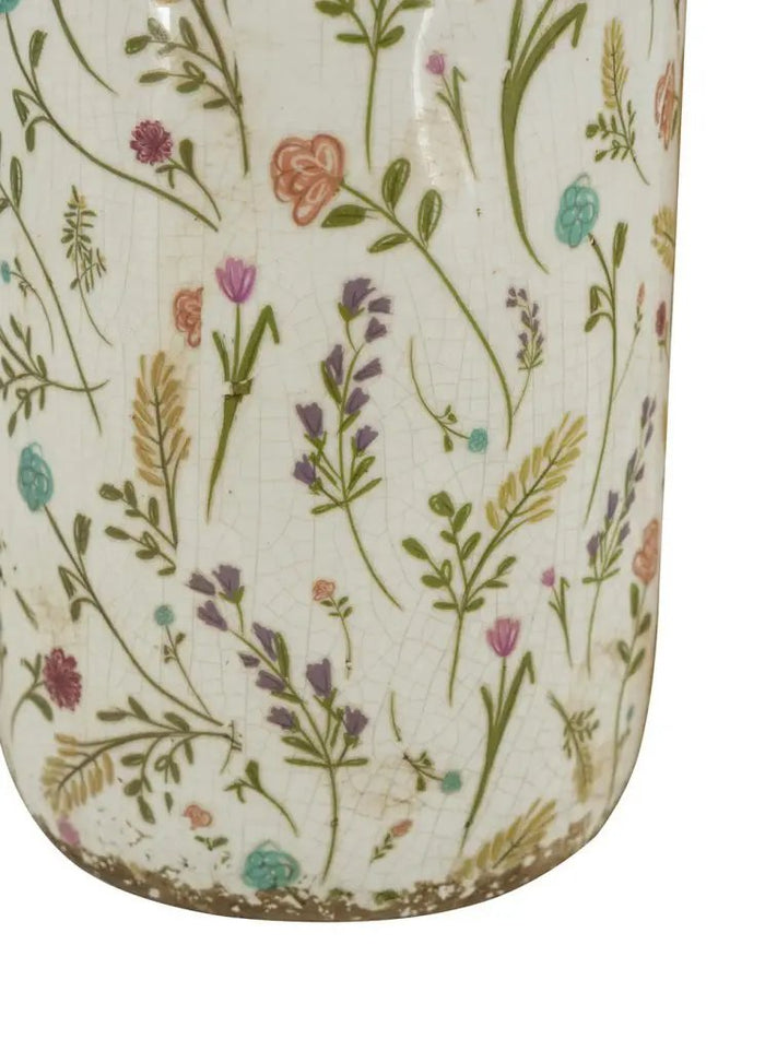 A&B Ceramic Floral Print Vase Large 5.3"D x 10.5"H - Vases Merchandise