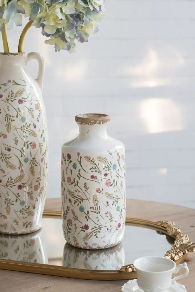 A&B Ceramic Floral Print Vase Large 5.3"D x 10.5"H - Vases Merchandise