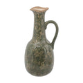Ceramic Olive Green Floral Motif Pitcher Vase Large 7" x 6" x 14"