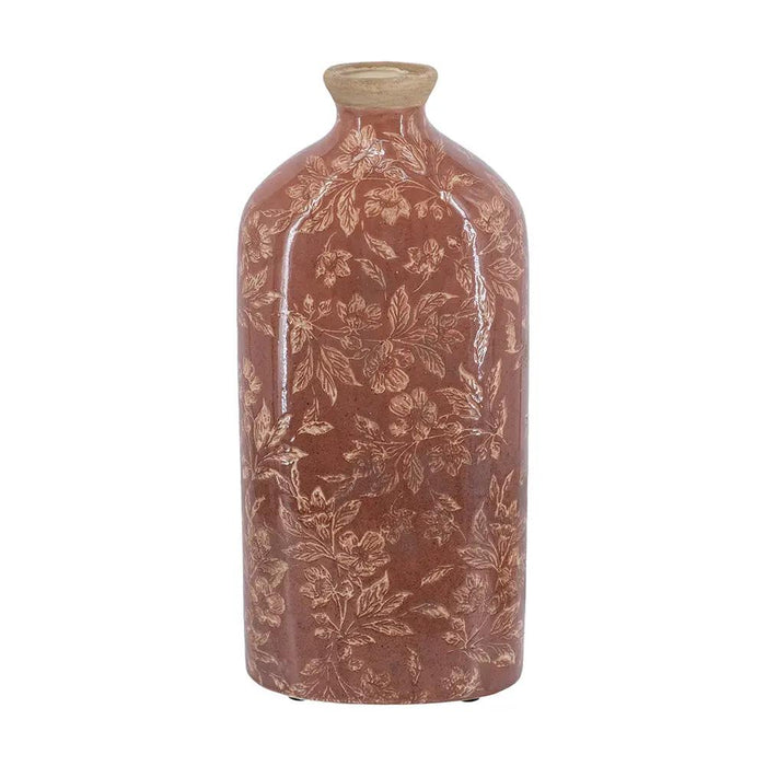 Ceramic Red Floral Motif Vase Large 7" x 14.5"